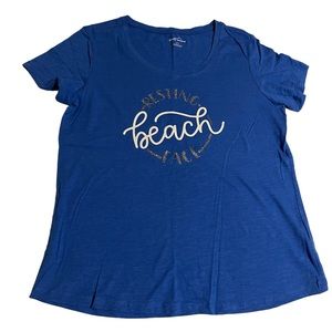 EDDIE BAUER Resting Beach Face Royal Blue T-shirt Large